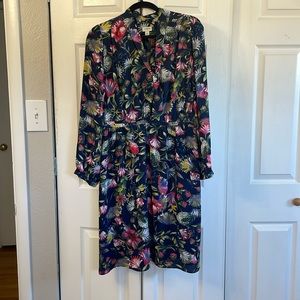 J Crew Mini Floral dress collared tie front long sleeve elastic waist size L